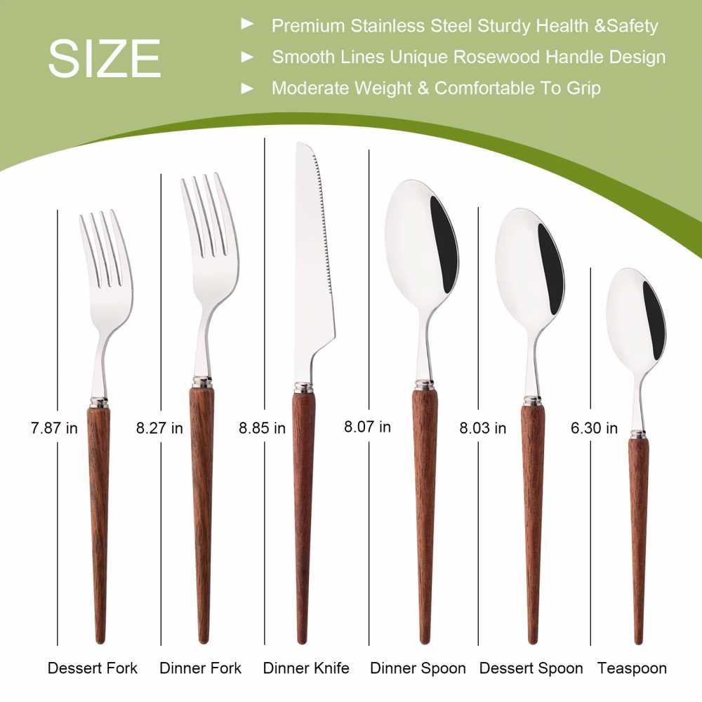 6/30Pcs Stainless Steel Wooden Handle Flatware Cutlery Set Dinnerware Western Home Tableware Knife Fork Dessert Spoon Silverware - AliExpress 15