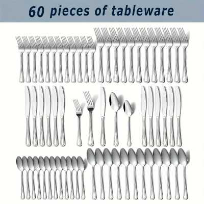 60 Piece Stainless Steel Cutlery Set Elegant Bead Patterned Edges Comfortable Handle For Wedding Dinner Hotel - AliExpress 15