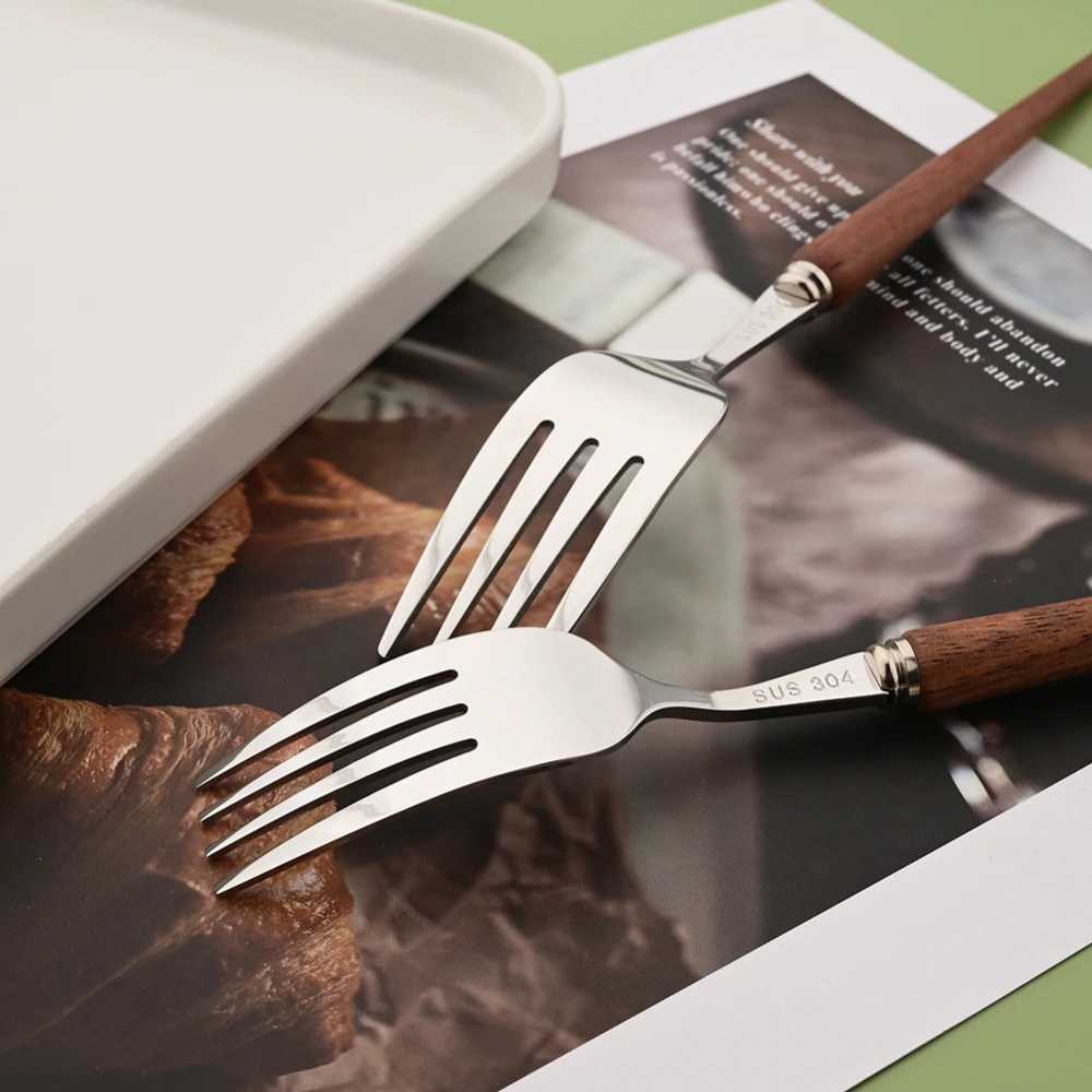 6/30Pcs Stainless Steel Wooden Handle Flatware Cutlery Set Dinnerware Western Home Tableware Knife Fork Dessert Spoon Silverware - AliExpress 15