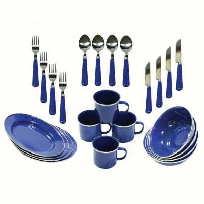 Durable Classic Country Style 24-piece cutlery Double glazed enamel set, camping cutlery, stylish, family-friendly - AliExpress 15