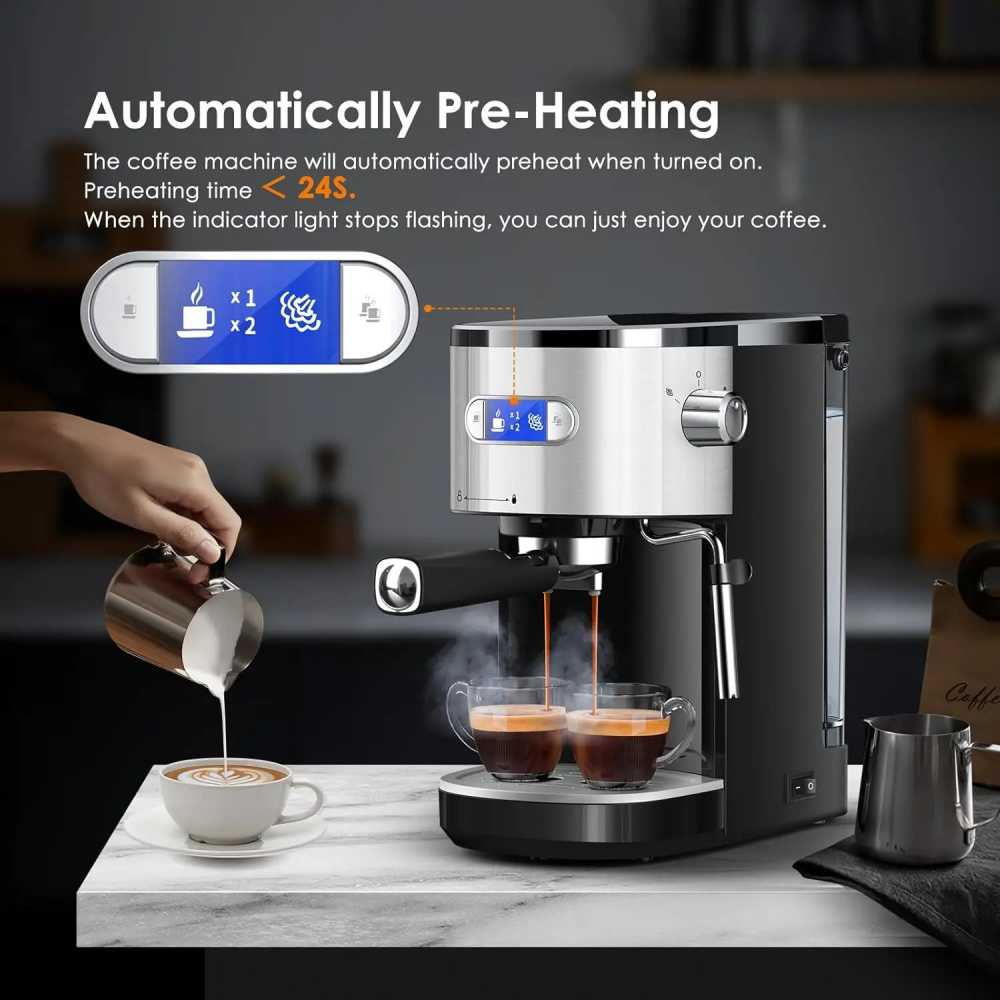 Espresso Machine 20 Bar, Compact Espresso Maker with Milk Frother Steam Wand, Expresso Coffee Machines with 45 OZ Removable Wate - AliExpress 6