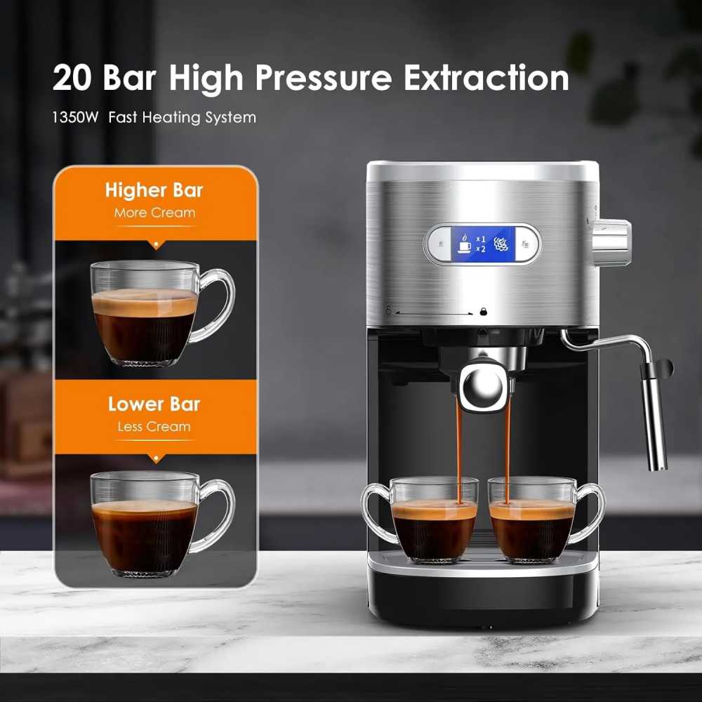 Espresso Machine 20 Bar, Compact Espresso Maker with Milk Frother Steam Wand, Expresso Coffee Machines with 45 OZ Removable Wate - AliExpress 6