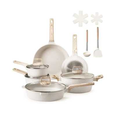 17 Piece Granite Nonstick Cookware Set Induction Ready White Kitchen Pots and Pans - AliExpress 15