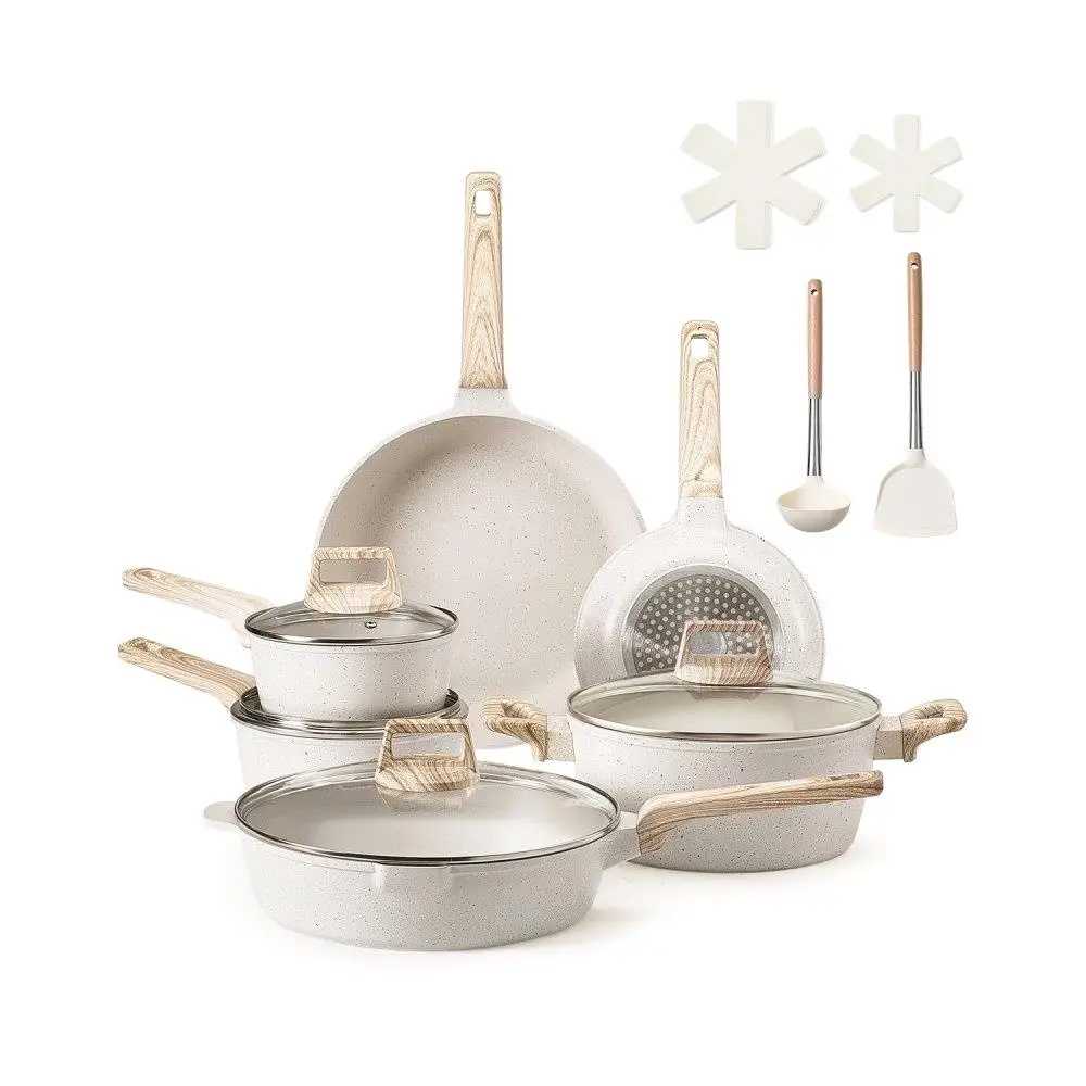 17 Piece Granite Nonstick Cookware Set Induction Ready White Kitchen Pots and Pans - AliExpress 15