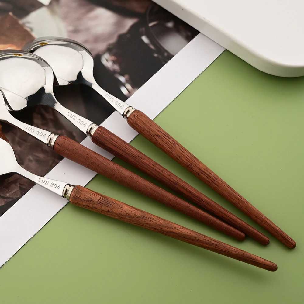 6/30Pcs Stainless Steel Wooden Handle Flatware Cutlery Set Dinnerware Western Home Tableware Knife Fork Dessert Spoon Silverware - AliExpress 15