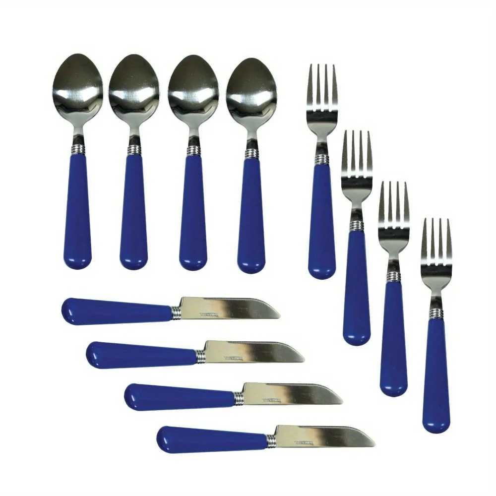 Durable Classic Country Style 24-piece cutlery Double glazed enamel set, camping cutlery, stylish, family-friendly - AliExpress 15