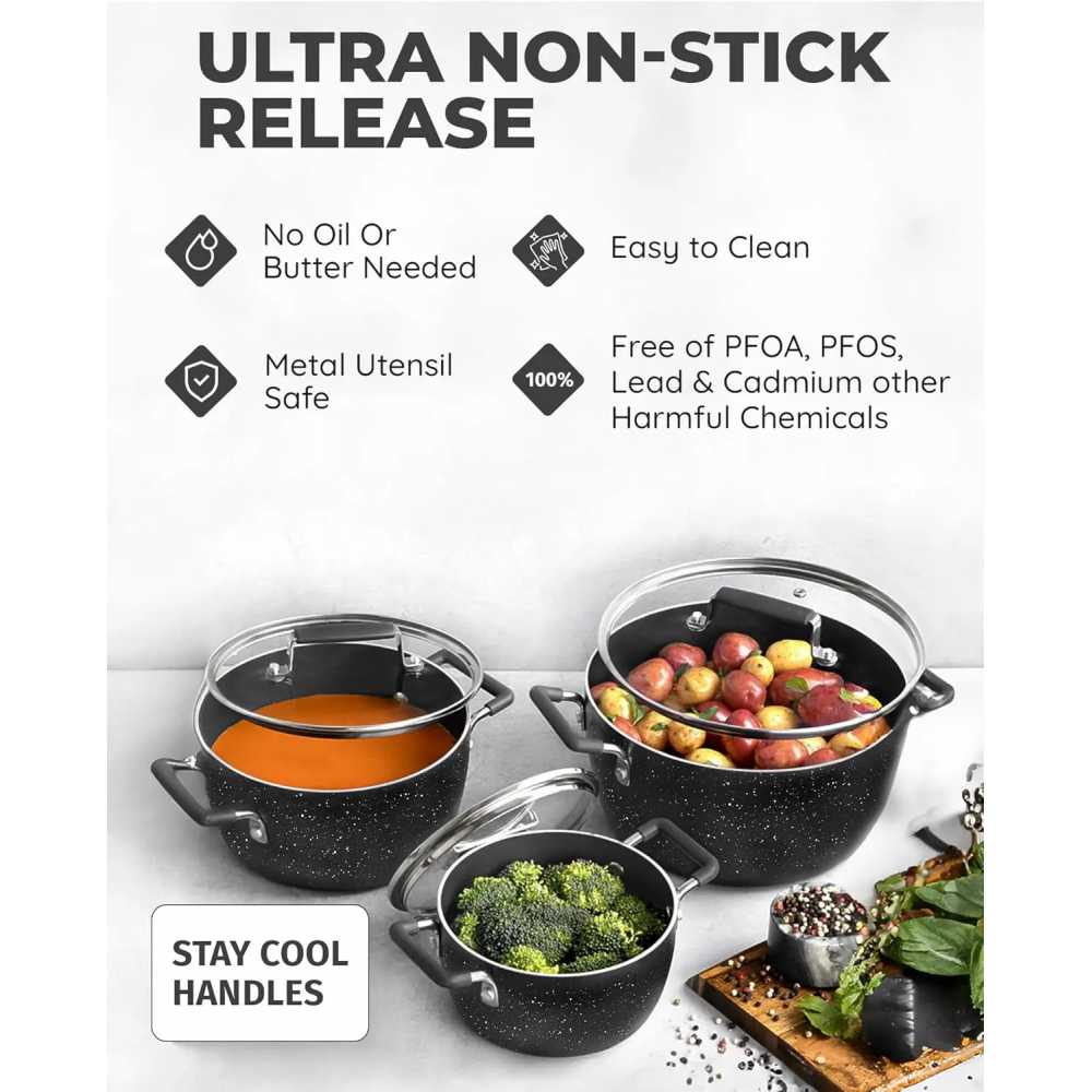 Pots Pans Cookware Sets Nonstick 6pcs Stackable Non Stick Coating 5qt 3qt 1.5qt Pots with Lids Stay Cool Handles Dishwasher Safe - AliExpress 15