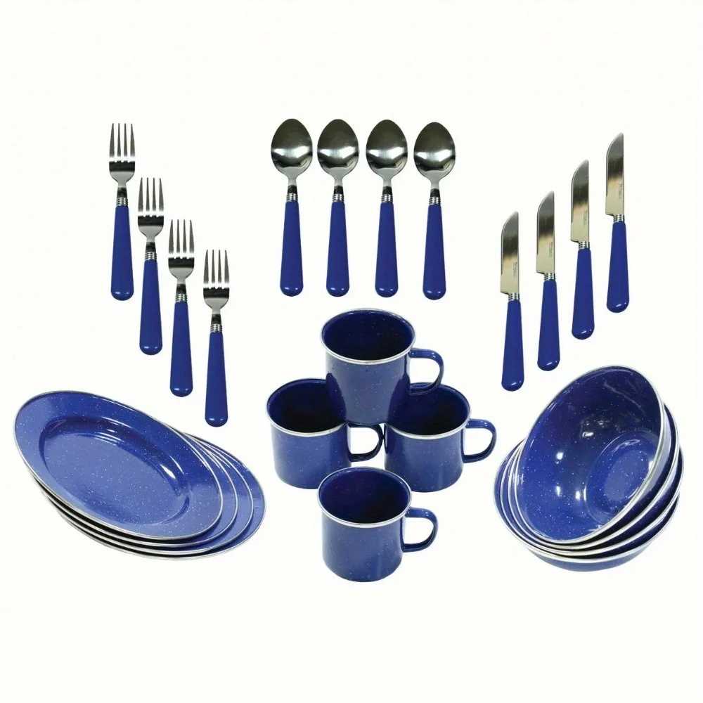 Durable Classic Country Style 24-piece cutlery Double glazed enamel set, camping cutlery, stylish, family-friendly - AliExpress 15