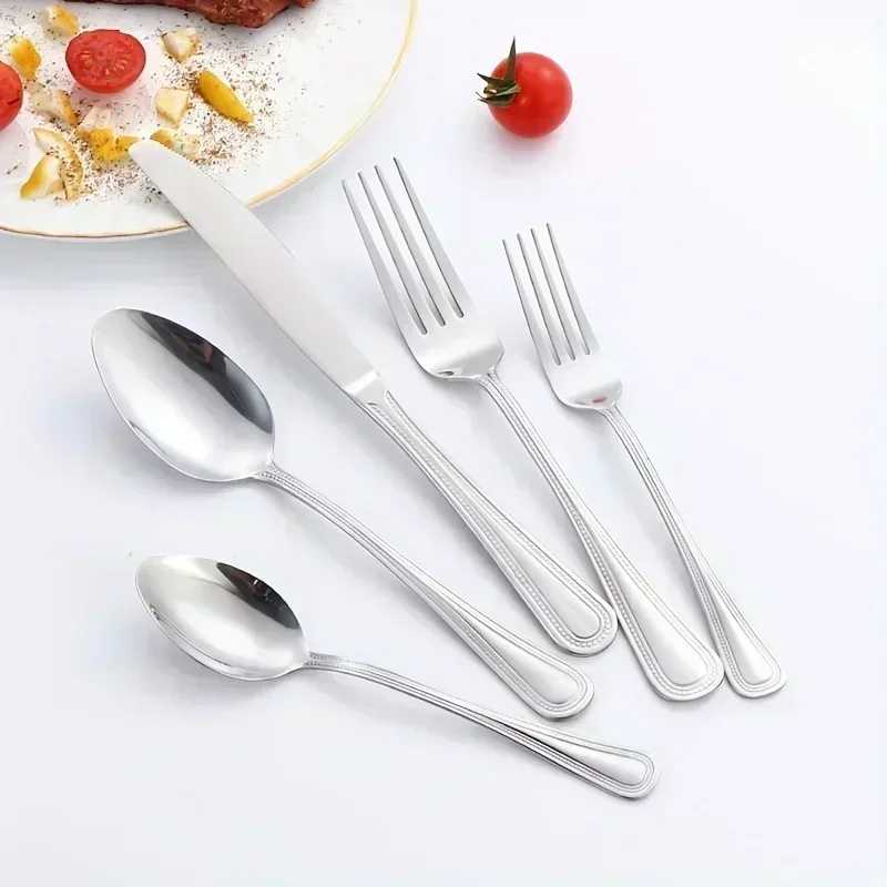 60 Piece Stainless Steel Cutlery Set Elegant Bead Patterned Edges Comfortable Handle For Wedding Dinner Hotel - AliExpress 15