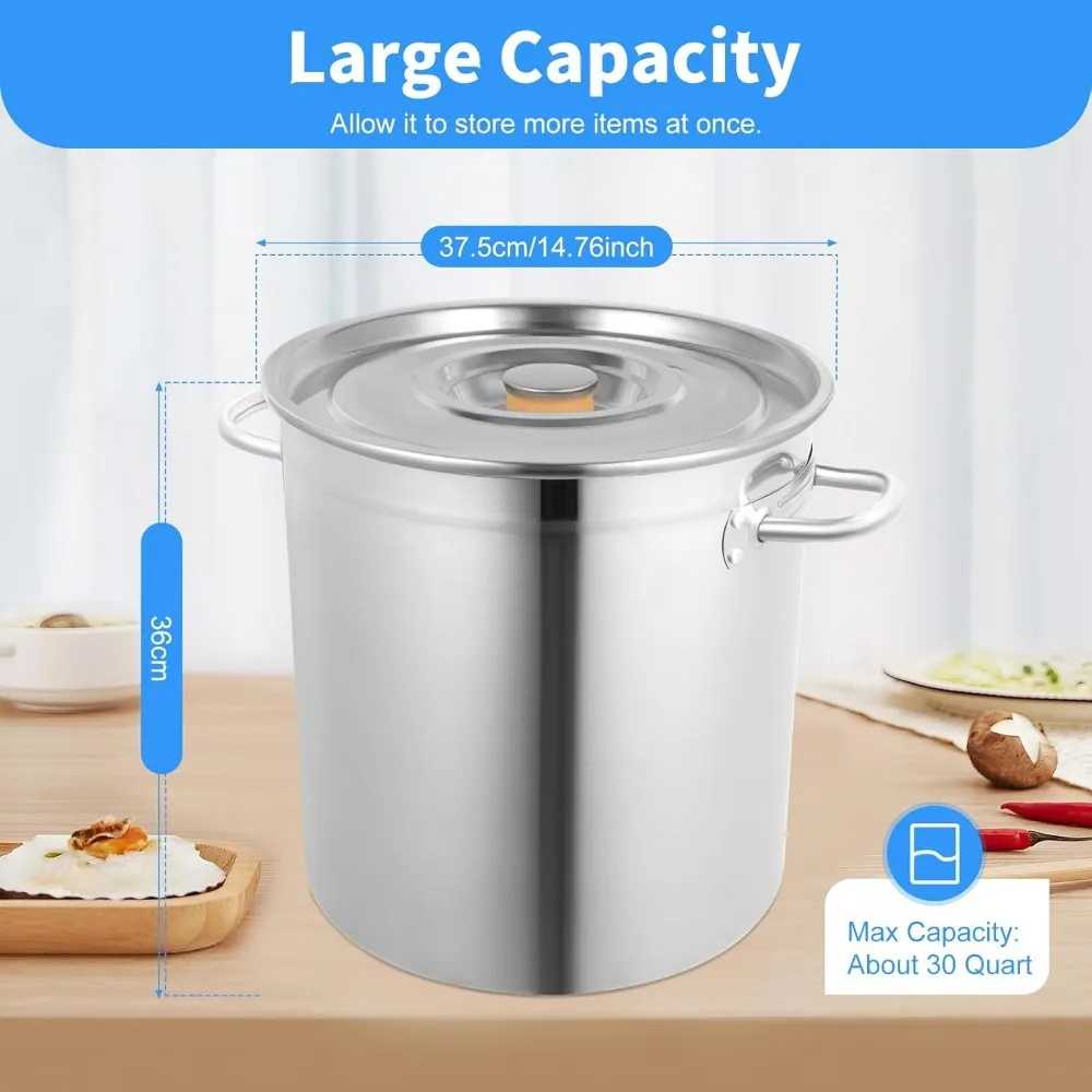 30 Quart 35L Commercial Grade Stockpot 201 Stainless Steel Stockpot Heavy-Duty Canning Pot Soup Pot with Lid for Soup - AliExpress 15