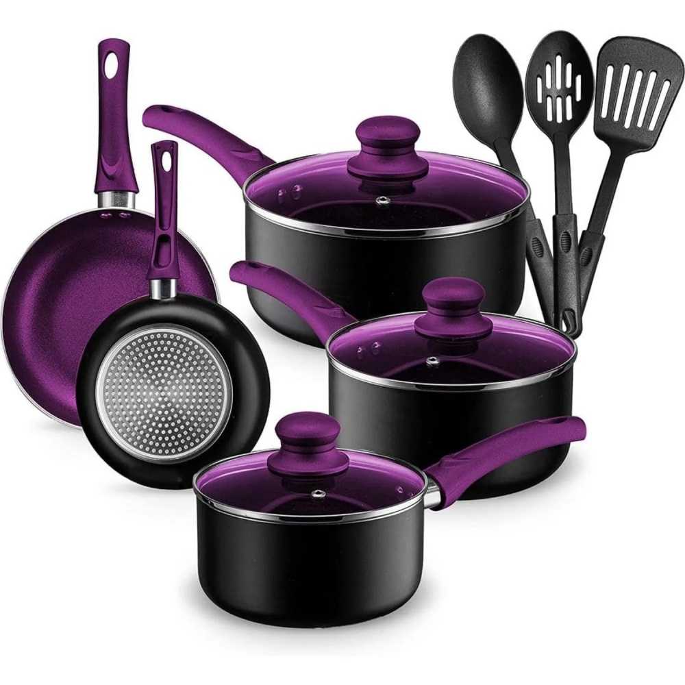 Pots And Pans Set Kitchen Cookware Sets Nonstick Aluminum Cooking Essentials 11 Pieces Purple - AliExpress 15