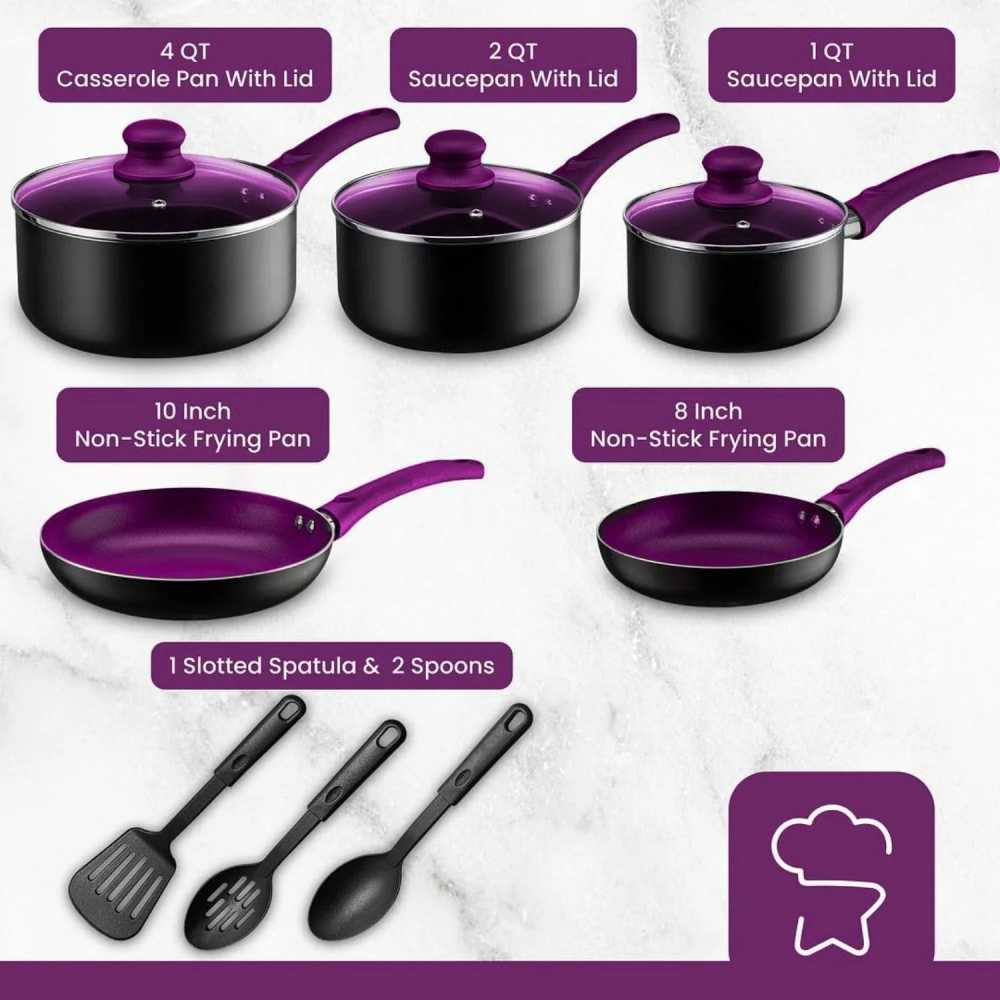 Pots And Pans Set Kitchen Cookware Sets Nonstick Aluminum Cooking Essentials 11 Pieces Purple - AliExpress 15