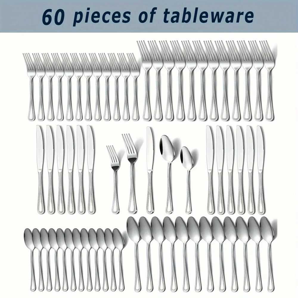 60 Piece Stainless Steel Cutlery Set Elegant Bead Patterned Edges Comfortable Handle For Wedding Dinner Hotel - AliExpress 15