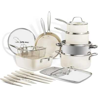 20 Pc Pots and Pans Set Non Stick Cookware Set, Pot and Pan Set, Kitchen Cookware Sets, Non Toxic CeramicCookwareSet,Cream White - AliExpress 15