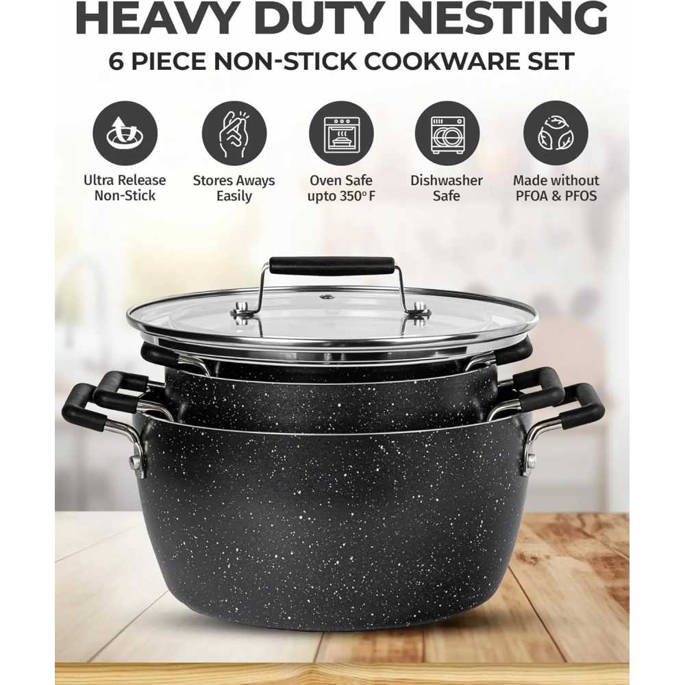 Pots Pans Cookware Sets Nonstick 6pcs Stackable Non Stick Coating 5qt 3qt 1.5qt Pots with Lids Stay Cool Handles Dishwasher Safe - AliExpress 15
