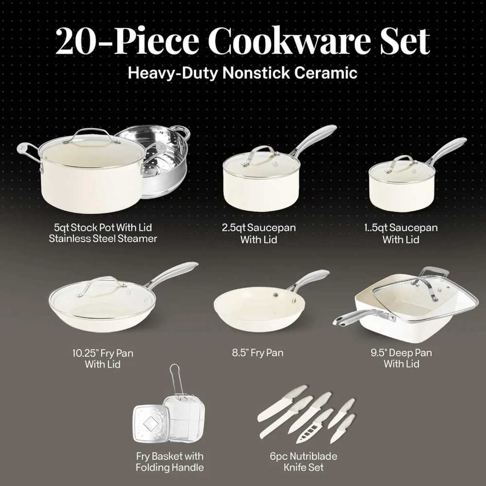 20 Pc Pots and Pans Set Non Stick Cookware Set, Pot and Pan Set, Kitchen Cookware Sets, Non Toxic CeramicCookwareSet,Cream White - AliExpress 15