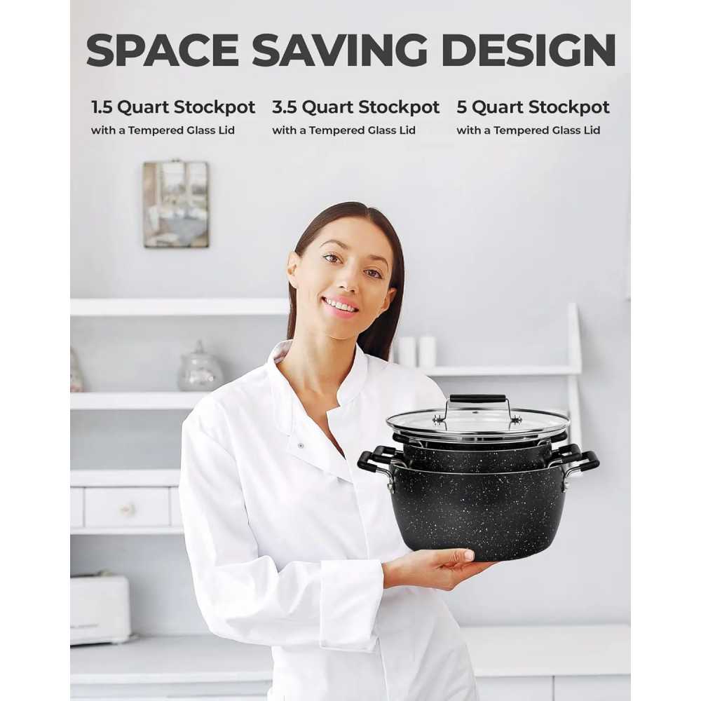 Pots Pans Cookware Sets Nonstick 6pcs Stackable Non Stick Coating 5qt 3qt 1.5qt Pots with Lids Stay Cool Handles Dishwasher Safe - AliExpress 15
