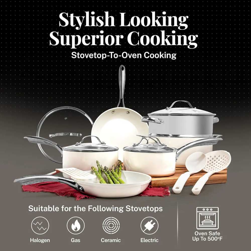 20 Pc Pots and Pans Set Non Stick Cookware Set, Pot and Pan Set, Kitchen Cookware Sets, Non Toxic CeramicCookwareSet,Cream White - AliExpress 15