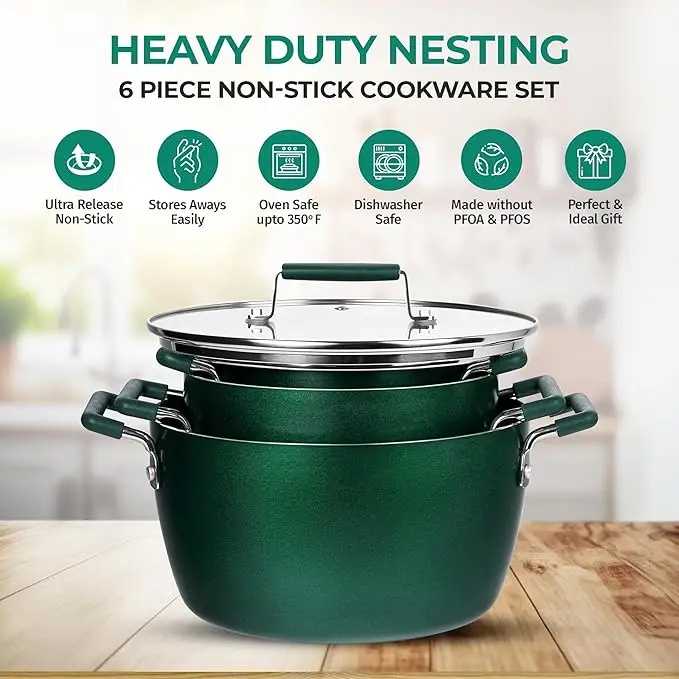 6-Piece Nonstick Cookware Set - 5Qt/3Qt/1.5Qt Pots with Lids, Dishwasher Safe - AliExpress 15