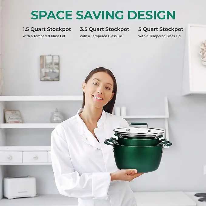 6-Piece Nonstick Cookware Set - 5Qt/3Qt/1.5Qt Pots with Lids, Dishwasher Safe - AliExpress 15