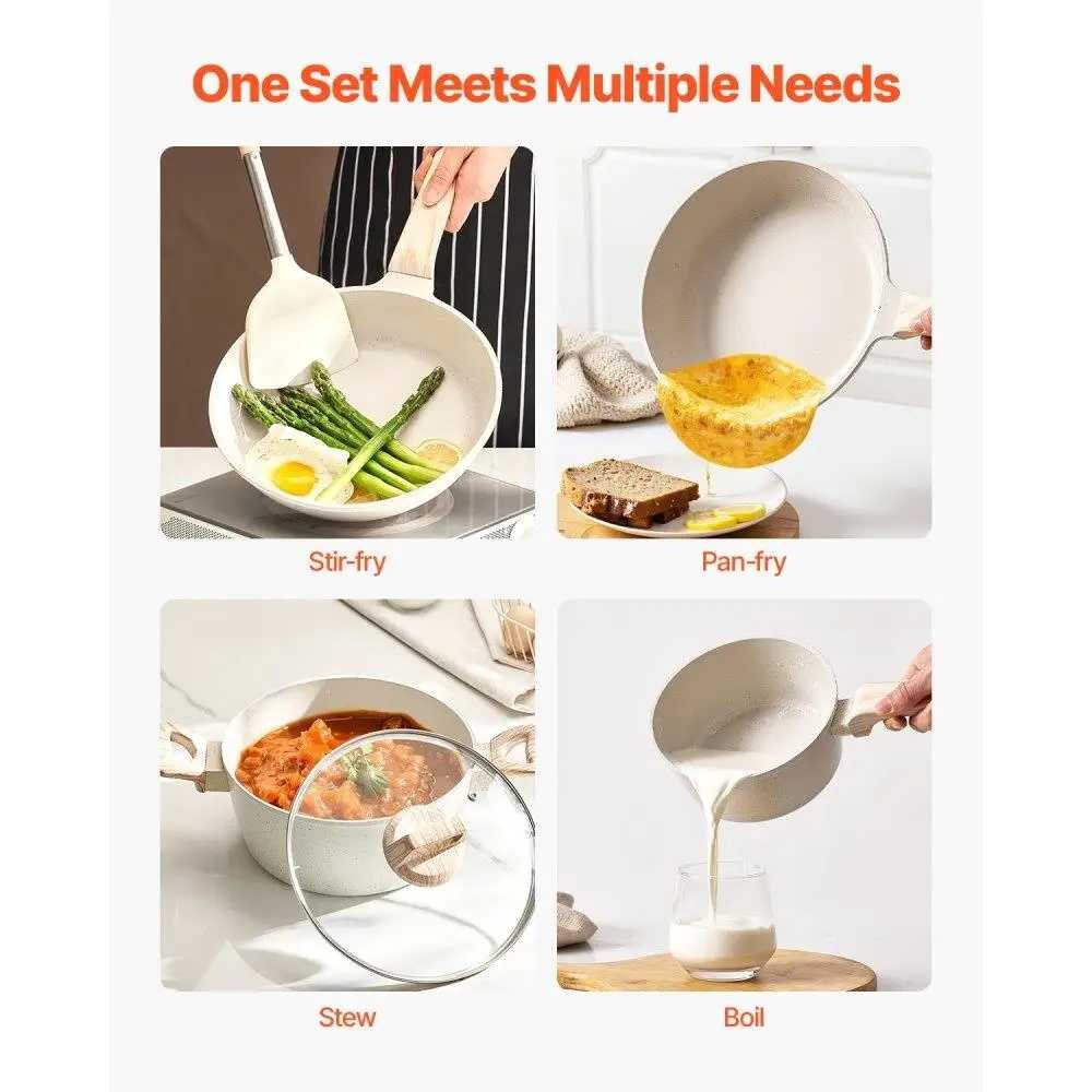 17 Piece Granite Nonstick Cookware Set Induction Ready White Kitchen Pots and Pans - AliExpress 15