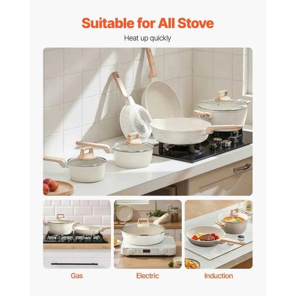 17 Piece Granite Nonstick Cookware Set Induction Ready White Kitchen Pots and Pans - AliExpress 15