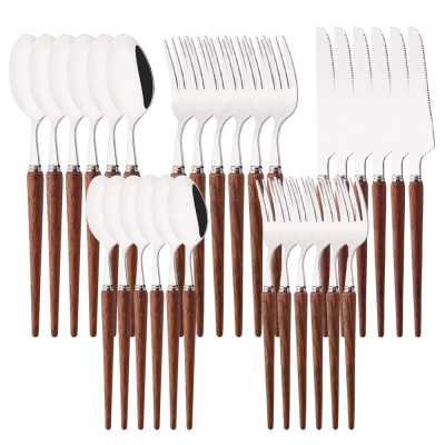6/30Pcs Stainless Steel Wooden Handle Flatware Cutlery Set Dinnerware Western Home Tableware Knife Fork Dessert Spoon Silverware - AliExpress 15