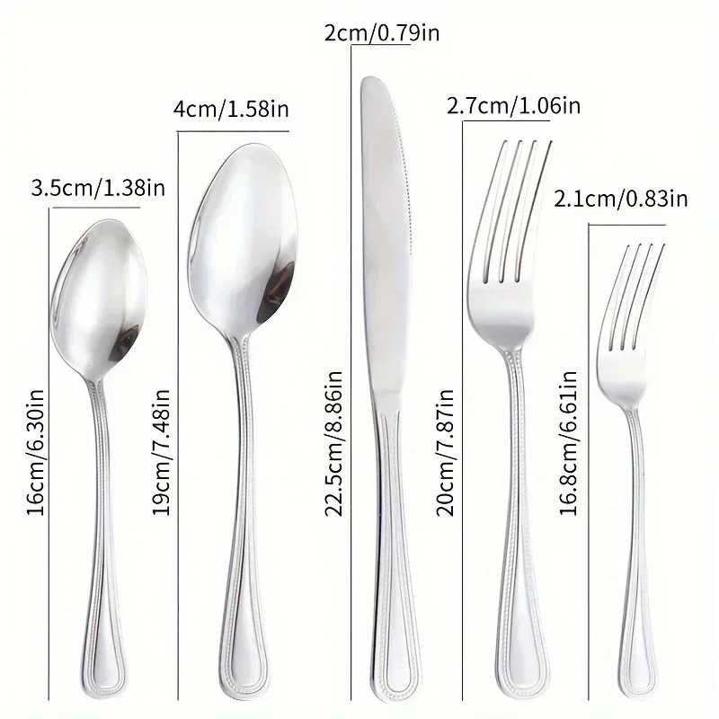 60 Piece Stainless Steel Cutlery Set Elegant Bead Patterned Edges Comfortable Handle For Wedding Dinner Hotel - AliExpress 15